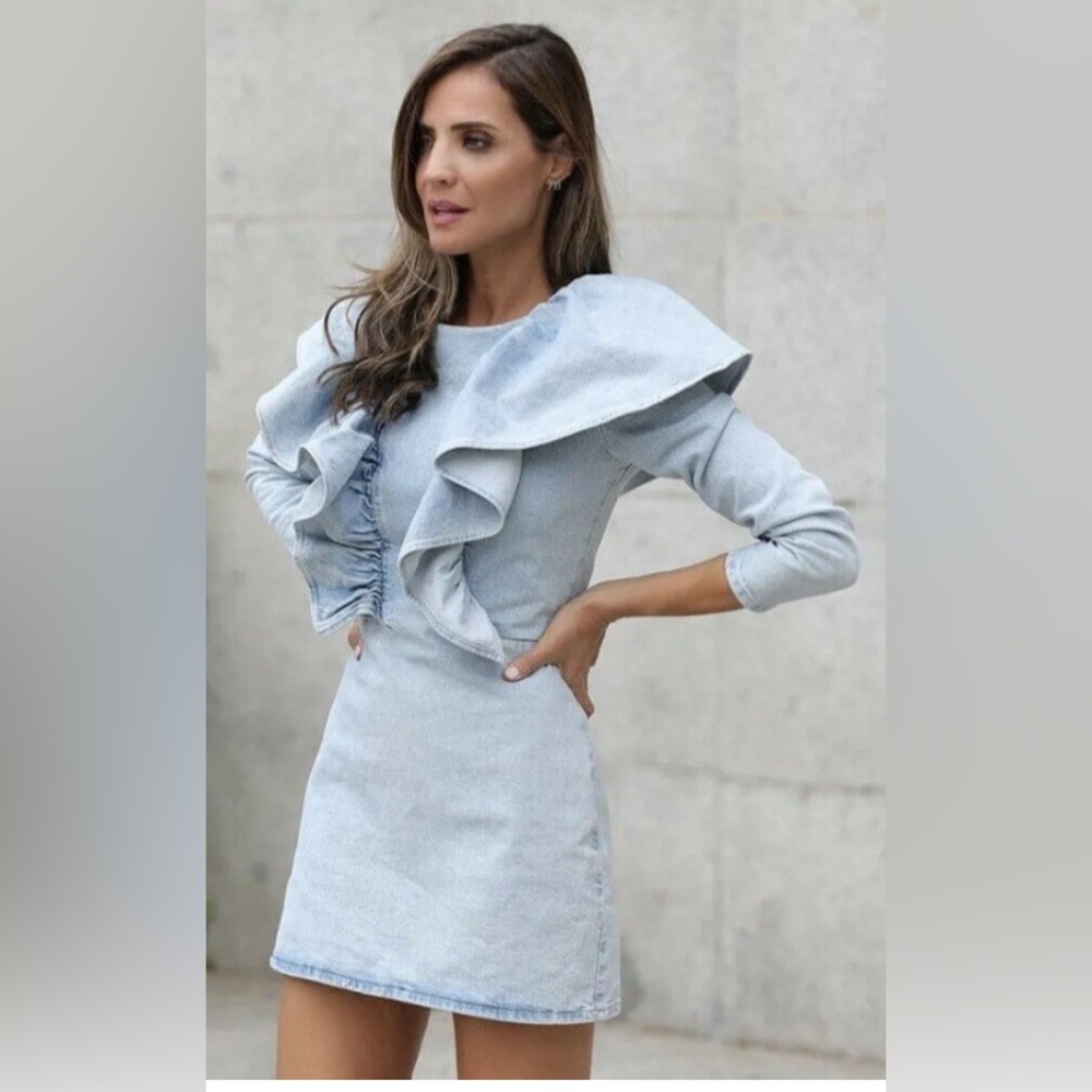 Zara Light Blue Ruffle Mini Dress